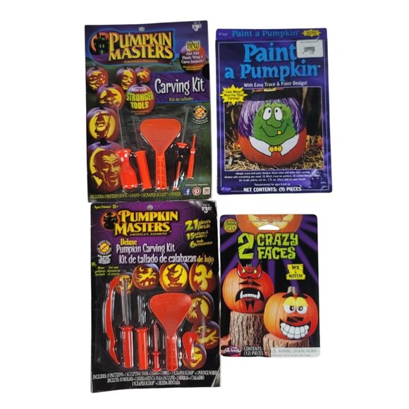 Halloween Carving Decorating Kits Lot Pumpkin Masters 2 Crazy Faces Paint NEW - Picture 1 of 10